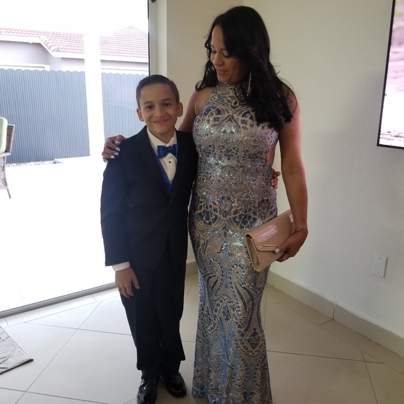 Camille la vie blue sequin formal maxi dress Sz 4 - Picture 6 of 6